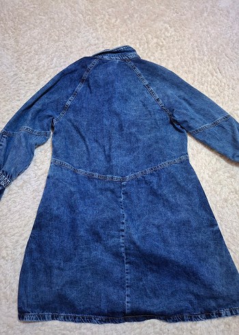 Düğmeli Uzun Mavi Kadın Kot Elbise - Görsel 3