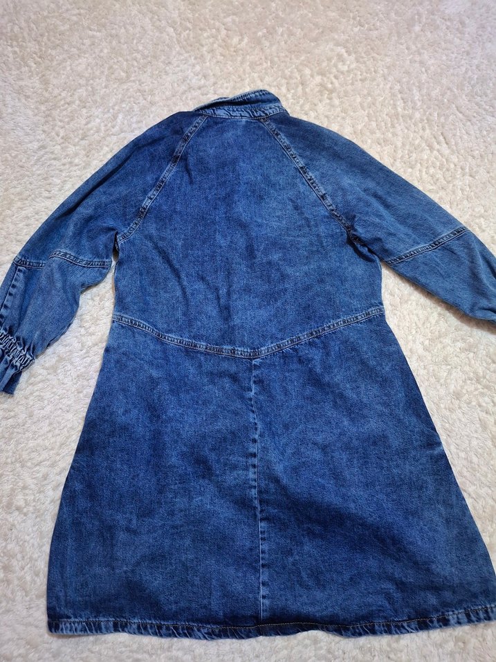 Düğmeli Uzun Mavi Kadın Kot Elbise - Görsel 3