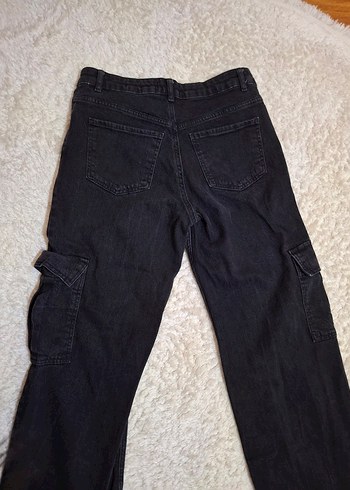 Kadın Siyah Bol Kesim Denim Pantolon Wide Leg - Görsel 5