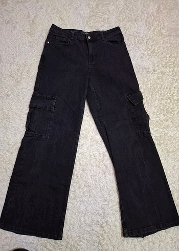 Kadın Siyah Bol Kesim Denim Pantolon Wide Leg - Görsel 3