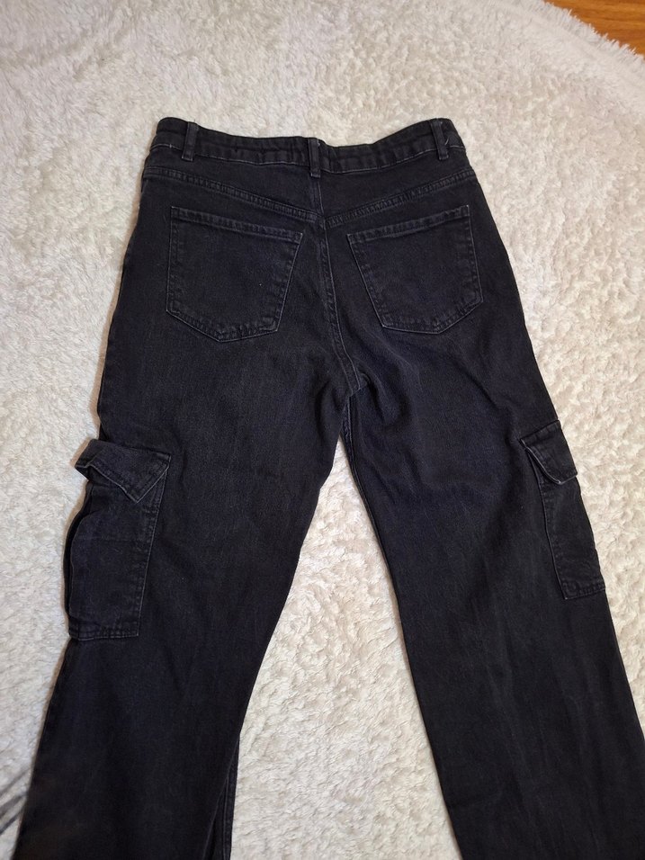 Kadın Siyah Bol Kesim Denim Pantolon Wide Leg - Görsel 5