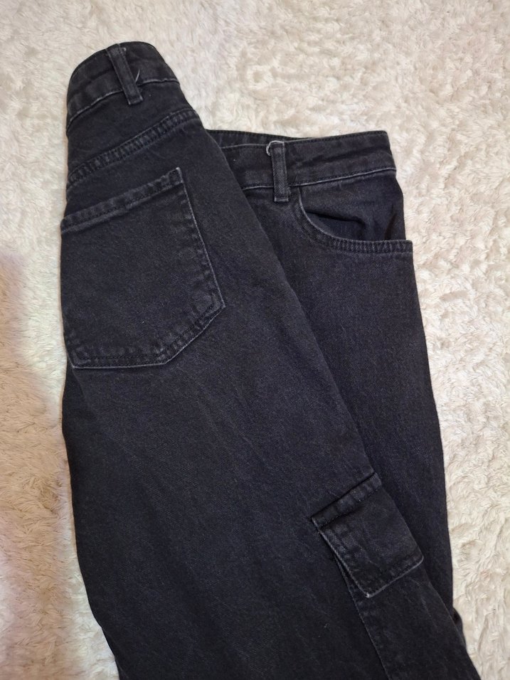 Kadın Siyah Bol Kesim Denim Pantolon Wide Leg - Görsel 4