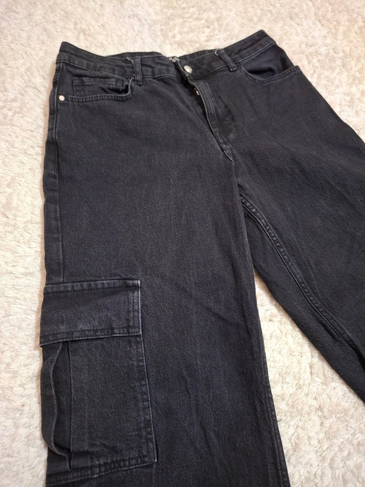 Kadın Siyah Bol Kesim Denim Pantolon Wide Leg - Görsel 2