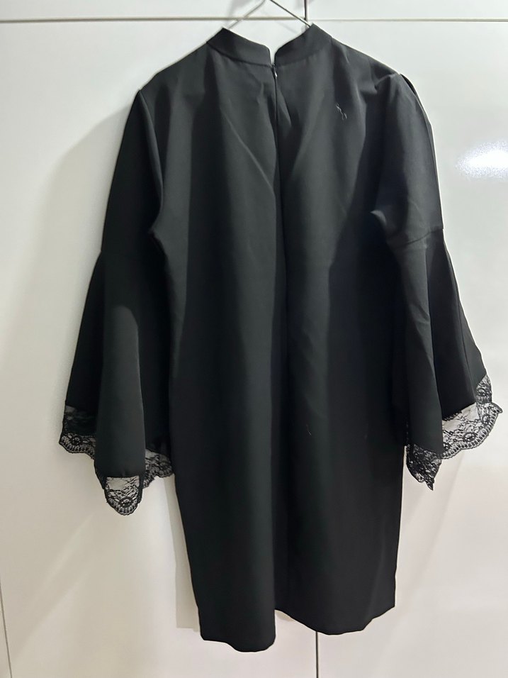 Dantel Detaylı Siyah Gotik Midi Kadın Elbise - Görsel 5