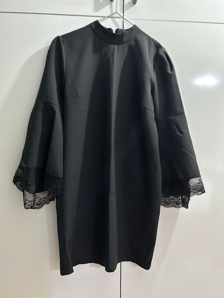 Dantel Detaylı Siyah Gotik Midi Kadın Elbise - Görsel 2