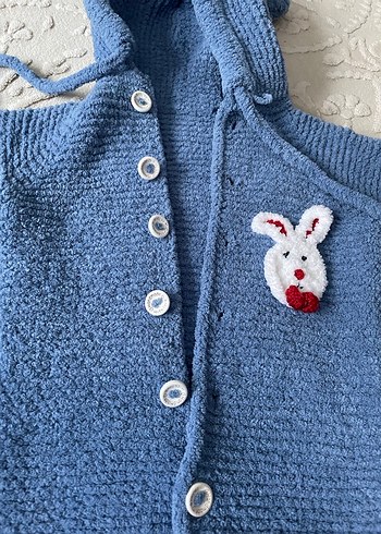 H&M Mavi Örgü Kapüşonlu Bebek Tulumu