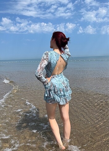 Diğer Mavi Mini Elbise Çiçek Desenli