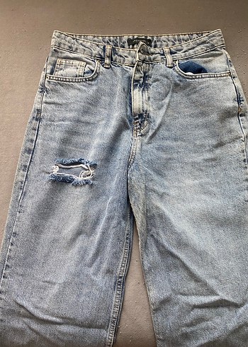 Kadın Gri Midi Boy Bol Kesim Denim Jean