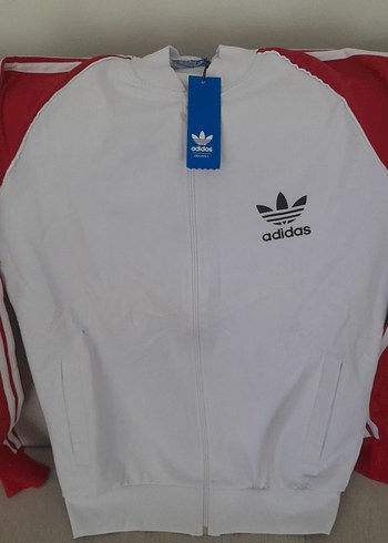 adidas Beyaz Kırmızı Fermuarlı Kadın Ceket