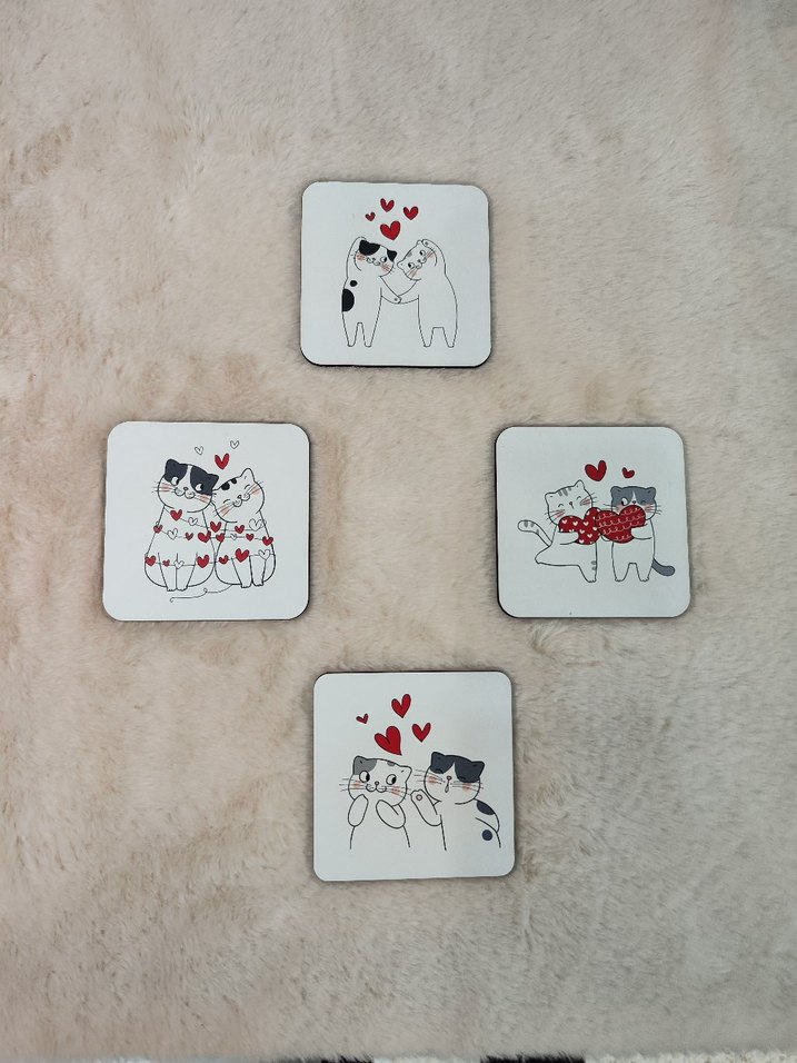 Sevimli Kedi Desenli Bardak Altlıkları Seti - Görsel 2