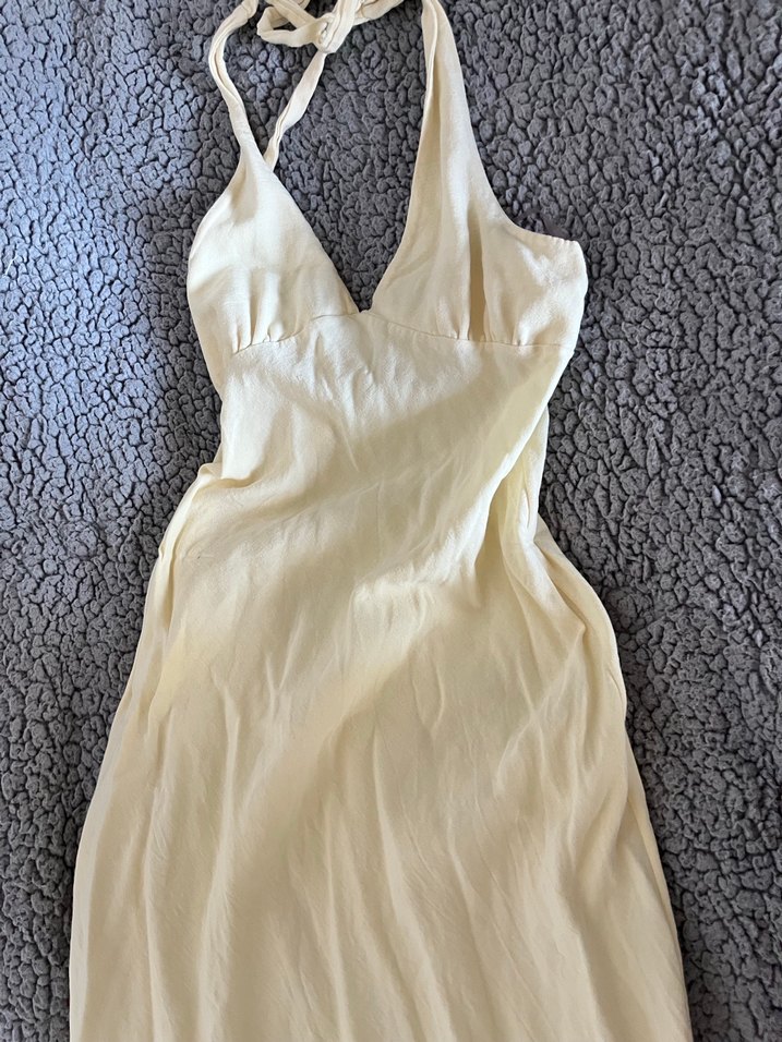 V Yaka Drapeli Beyaz Uzun Kadın Elbisesi - Görsel 3