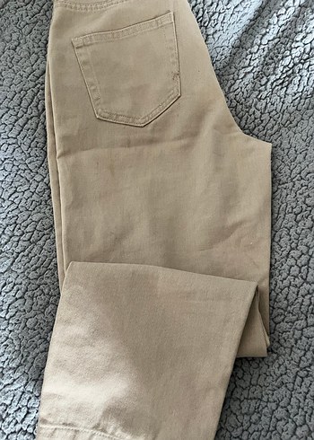 Düğmeli Bej Kadın baggy Pantolon - Görsel 2