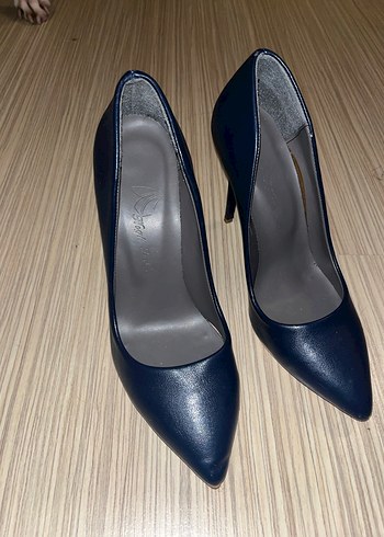 Klasik Lacivert Deri Stiletto - Görsel 2
