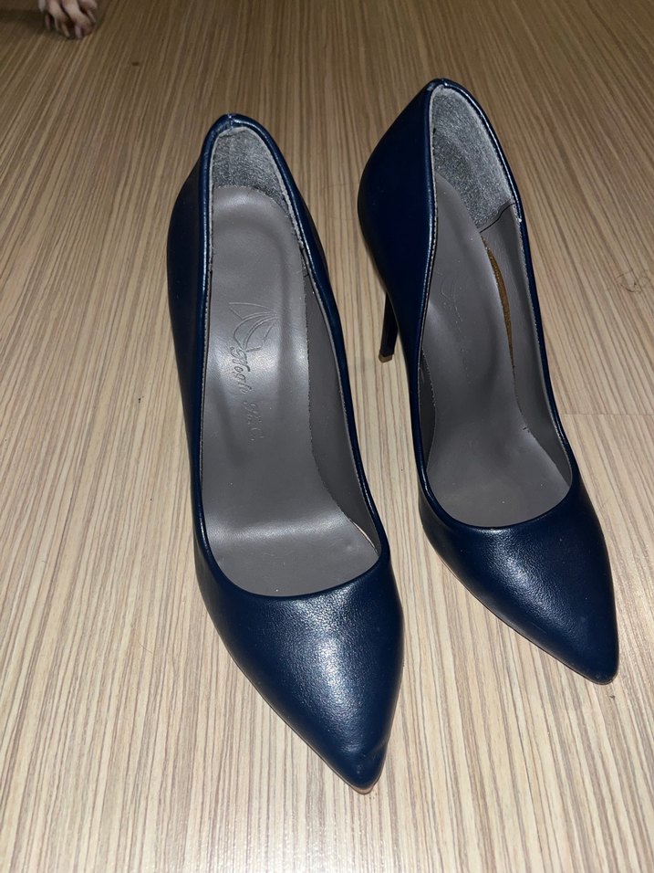 Klasik Lacivert Deri Stiletto - Görsel 2