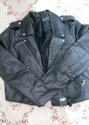 s Beden Siyah Deri Biker Ceket