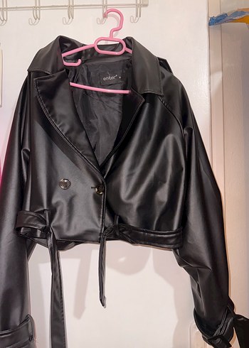 Düğmeli Siyah Deri Kadın Ceket - Görsel 5