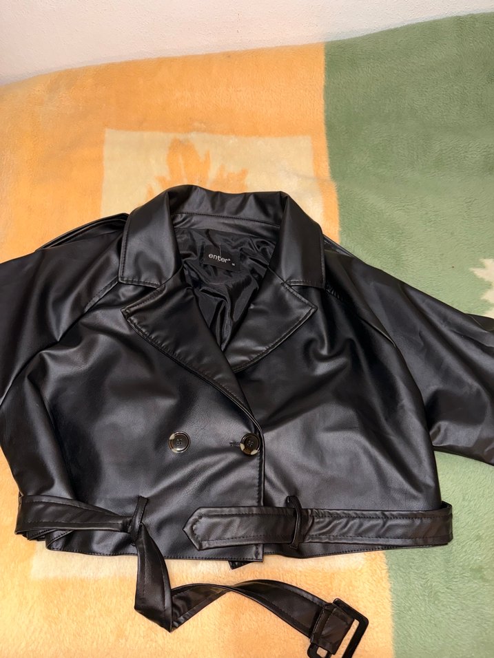 Düğmeli Siyah Deri Kadın Ceket - Görsel 2