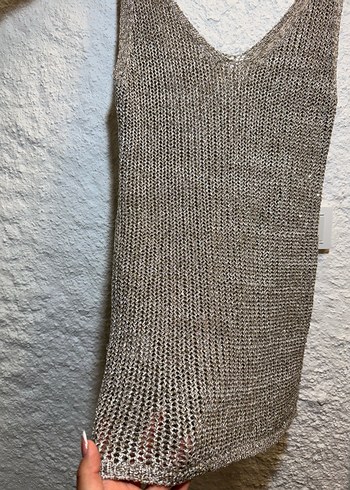 Gri V Yakalı parlak plaj elbisesi - Görsel 2