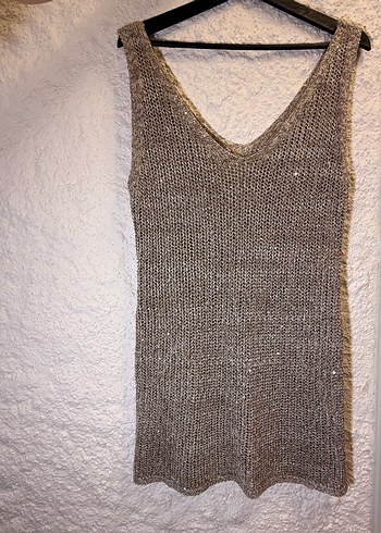 Gri V Yakalı parlak plaj elbisesi - Görsel 4