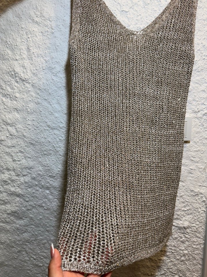 Gri V Yakalı parlak plaj elbisesi - Görsel 2