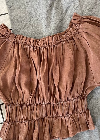 Zara Siyah ve kahverengi Kadın Bluz, Fırfırlı, Mini