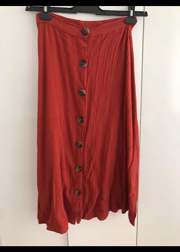 Düğmeli Kiremit renkli uzun etek - Görsel 2