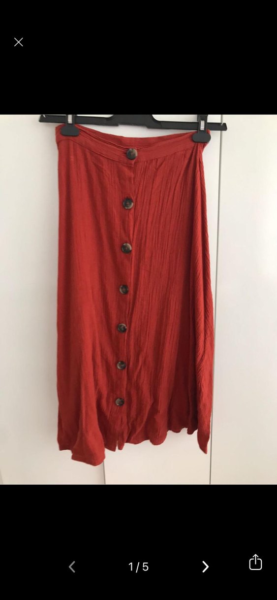 Düğmeli Kiremit renkli uzun etek - Görsel 2