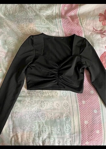 Siyah uzun kollu crop - Görsel 2