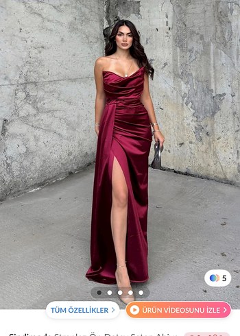 Bordo Drapeli straplez Uzun Abiye - Görsel 9