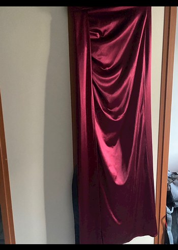 Bordo Drapeli straplez Uzun Abiye - Görsel 3