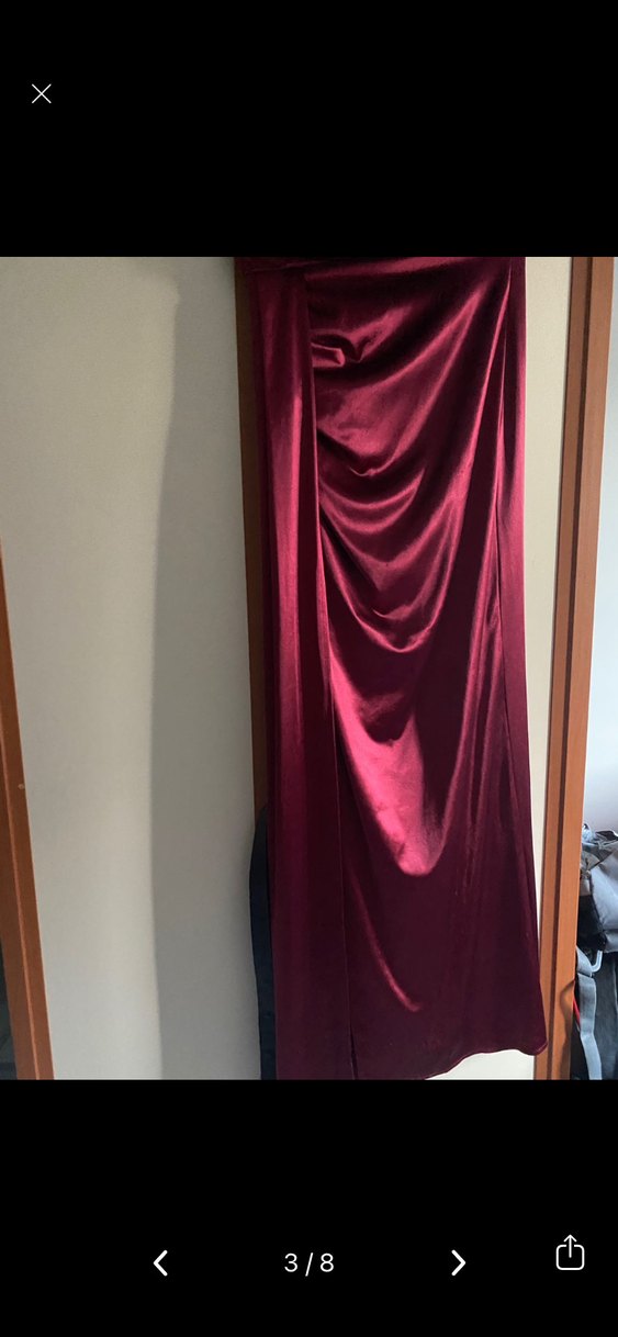 Bordo Drapeli straplez Uzun Abiye - Görsel 3