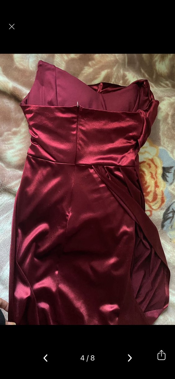 Bordo Drapeli straplez Uzun Abiye - Görsel 4