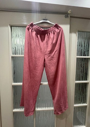Pembe Pilili Rahat Keten Kadın Pantolon 3XL