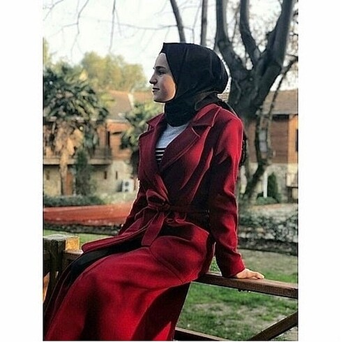 Bordo astarlı cepli uzun kaşe kaban