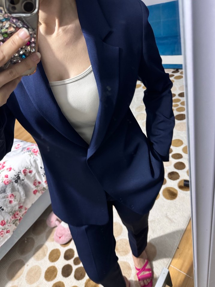 Düğmeli Lacivert Kadın Blazer Ceket - Görsel 2