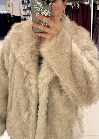 Gri Midi Boy Rahat Kesim Kadın Kürk Mont - Görsel 2