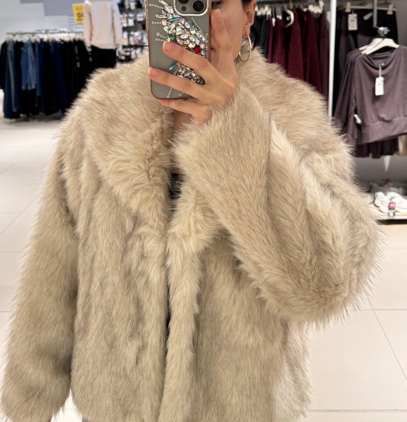 Gri Midi Boy Rahat Kesim Kadın Kürk Mont - Görsel 2