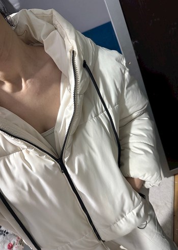 Beyaz Fermuarlı Kadın Kışlık Mont - Görsel 3