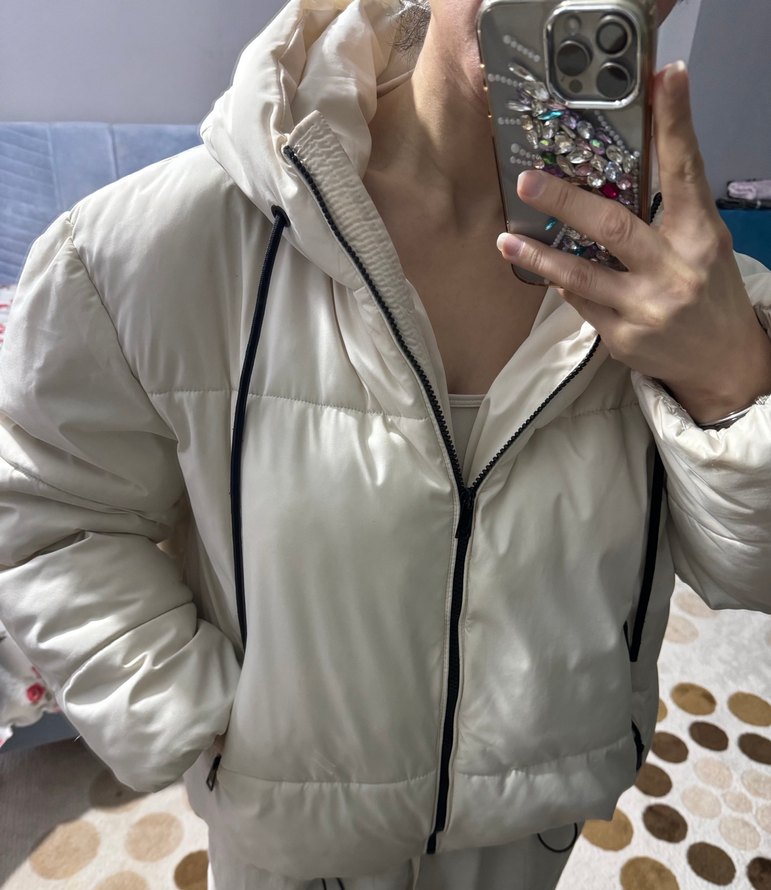 Beyaz Fermuarlı Kadın Kışlık Mont - Görsel 2