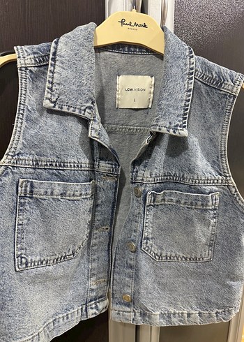 LC Waikiki Kadın Gri Mavi Batik Desen Kolsuz Denim Ceket