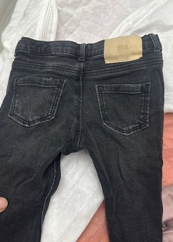 Zara Düğmeli Siyah unisex  Çocuk Dar Kesim Kot Pantolon - Görsel 2