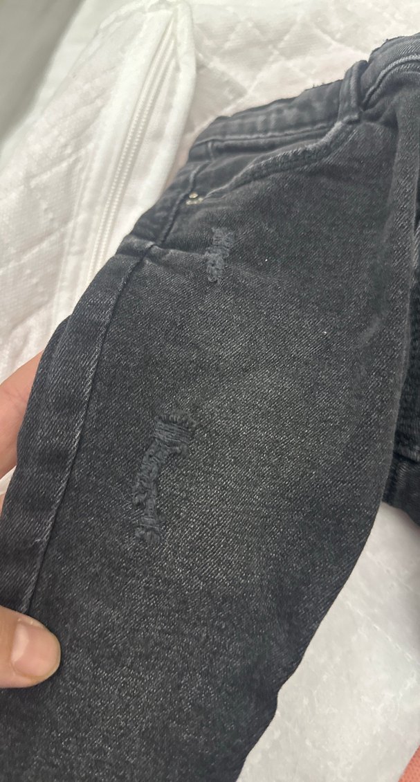 Zara Düğmeli Siyah unisex  Çocuk Dar Kesim Kot Pantolon - Görsel 3