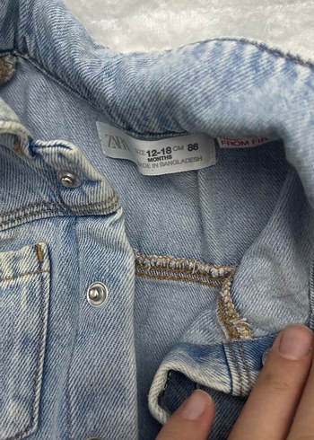 Zara Kız Çocuk Gri Denim Kısa Kollu elbise - Görsel 2