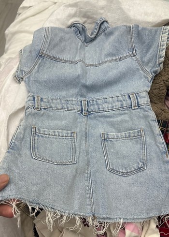 Zara Kız Çocuk Gri Denim Kısa Kollu elbise - Görsel 3