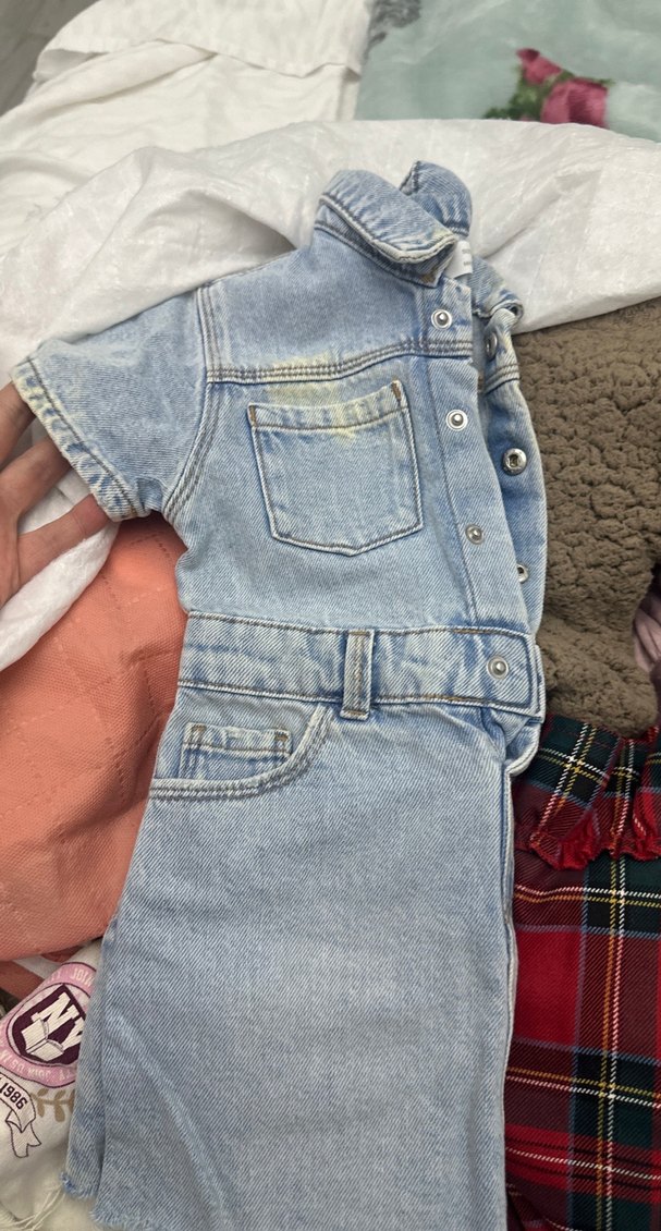Zara Kız Çocuk Gri Denim Kısa Kollu elbise - Görsel 5