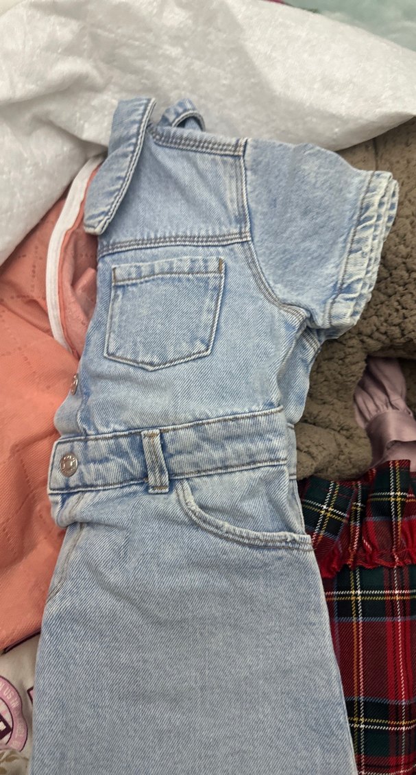 Zara Kız Çocuk Gri Denim Kısa Kollu elbise - Görsel 4