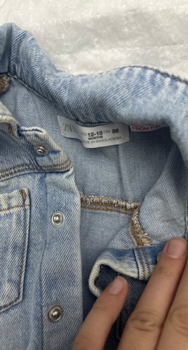 Zara Kız Çocuk Gri Denim Kısa Kollu elbise - Görsel 2