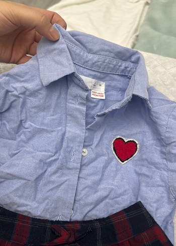 Zara takım Uzun Kollu Nakışlı Mavi Kız Gömleği ve eteği - Görsel 2