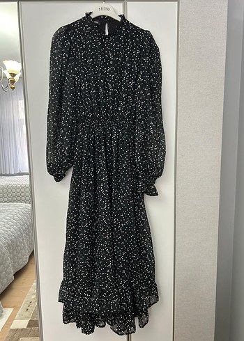 Uzun Kollu Puanlı Siyah Uzun Elbise - Görsel 2