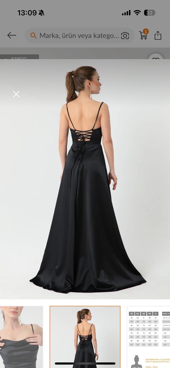 LAFABA Siyah Uzun Drapeli Saten 
Kadın Abiye Elbise - Görsel 3